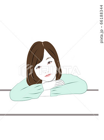 手に顎をつけて休む若い女性のイラスト素材