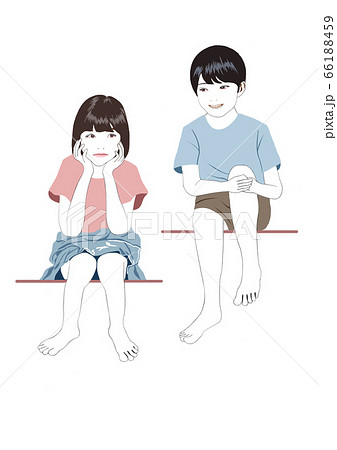 座る男の子と女の子のイラスト素材
