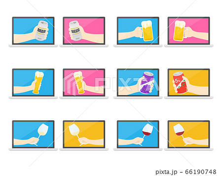 オンライン飲み会のイラストセット 66190748