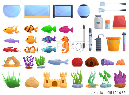 Aquarium icons set, cartoon style 66191025