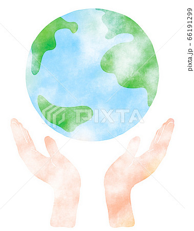 手で地球を支える環境保護のイメージ 手描き風 のイラスト素材