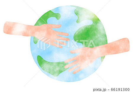 手で地球を持つ環境保護のイメージ 手描き風 のイラスト素材