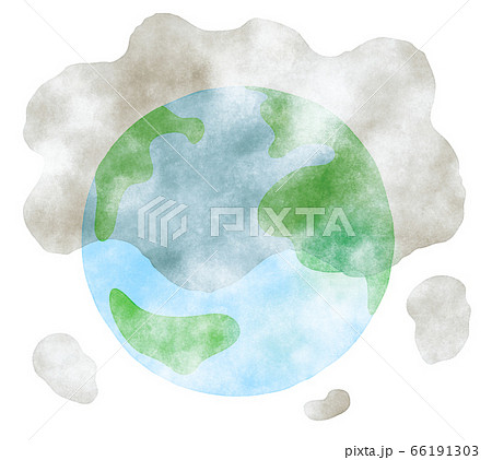 汚れた地球 大気汚染のイメージ 手描き風 のイラスト素材