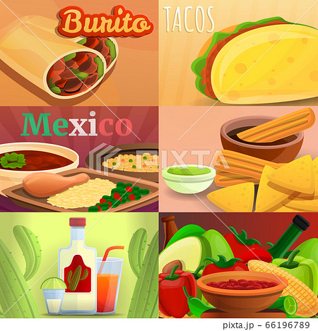 Mexican food banner set, cartoon style Mexican food banner set, cartoon style 66196789