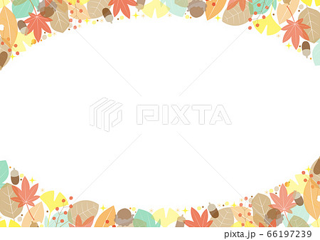 秋のキラキラした落ち葉のフレーム 横 のイラスト素材