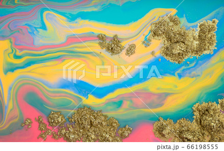 Colorful bright abstract marble pattern with golden powder scattering. Colorful bright abstract marble pattern with golden powder scattering. 66198555