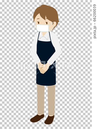 Illustration of a cafe clerk (female) wearing a mask and serving Illustration of a cafe clerk (female) wearing a mask and serving 66200039