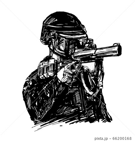 Drawing of the police with tear gas gun in America 66200168