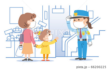 女性警備員　買い物客　マスク　イラスト 66200225
