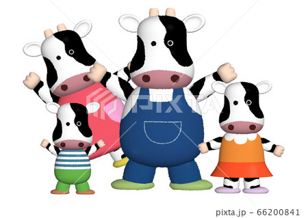 牛の家族のキャラクターイラストのイラスト素材