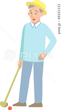 グラウンドゴルフをするシニア男性のイラスト素材