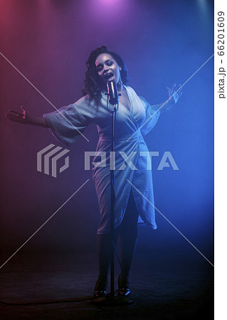A jazz singer performs on stage. Afro. A jazz singer performs on stage. Afro. 66201609