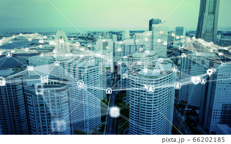 スマートシティー　大都市とネットワークイメージ　5G　IoT 66202185