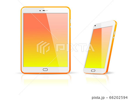 オレンジ色のリアルなスマホとタブレット グラデーションの壁紙のイラスト素材 66202594 Pixta