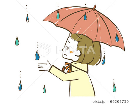 雨の日に憂鬱そうに空を見上げる女性のイラスト素材