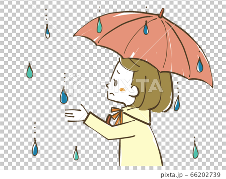 雨の日に憂鬱そうに空を見上げる女性のイラスト素材