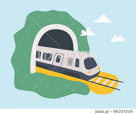 High-speed train leaves the tunnel. Travelling by rail. Hand drawn vector illustration 66207039