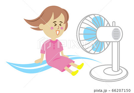 涼しい扇風機の子供イラストイメージのイラスト素材