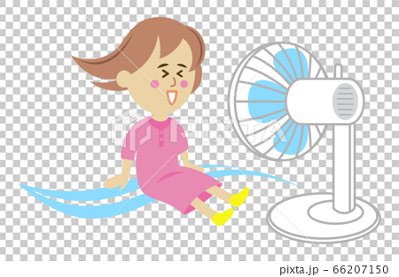 涼しい扇風機の子供イラストイメージのイラスト素材