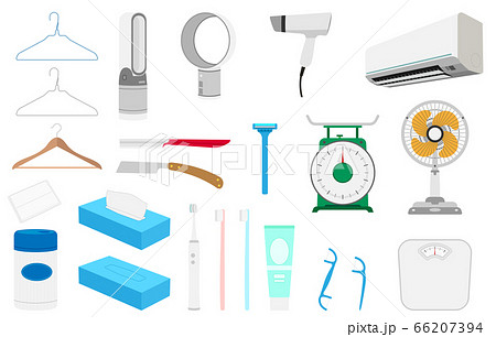 夏の家電と洗面台小物のイラスト素材