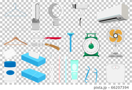 夏の家電と洗面台小物のイラスト素材