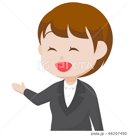 スーツの女性 キャラクター 笑顔 アイキャッチ 2 5頭身 カットイラストのイラスト素材
