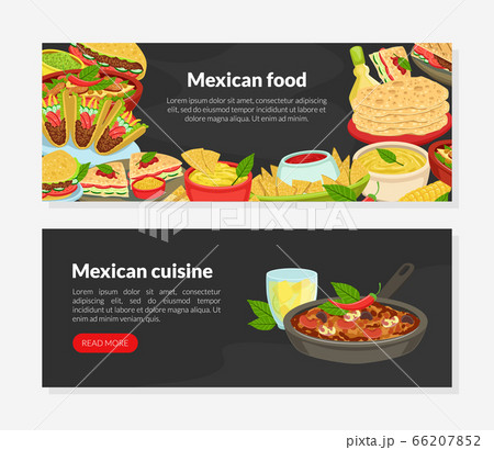 Mexican Cuisine Landing Page Template, Traditional Tasty Dishes and Space for Text, Ordering Online Service, Takeaway Meal, Tasty Recipes Vector Illustration 66207852