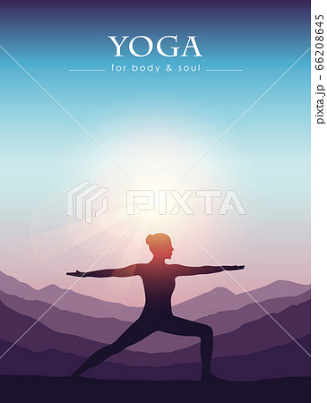 girl makes yoga on mountain landscape at beautiful sunset girl makes yoga on mountain landscape at beautiful sunset 66208645