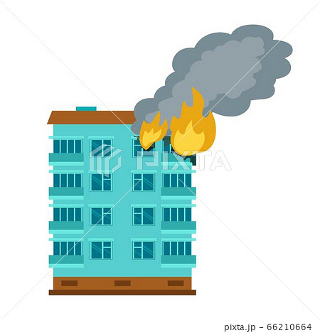 Burning city building icon, flat style - Stock Illustration [66210664] -  PIXTA