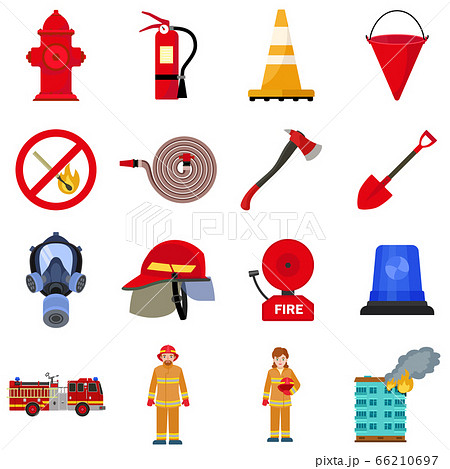 Fire fighter icon set, flat style Fire fighter icon set, flat style 66210697