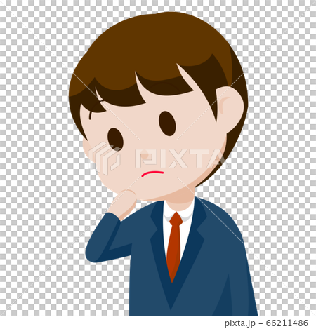 スーツの男性 キャラクター / 首をかしげる 考える 2.5頭身 カットイラスト 66211486
