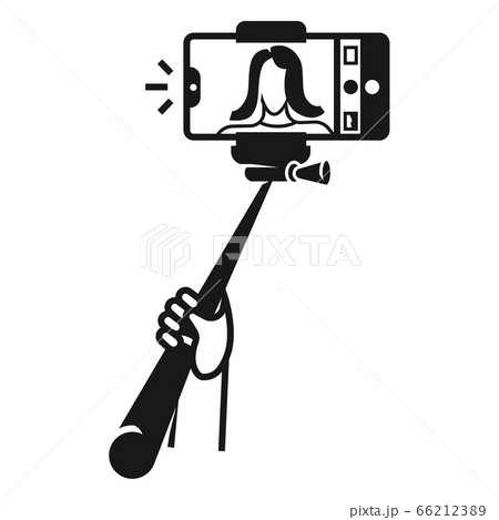 Girl makes monopod selfie icon, simple style 66212389