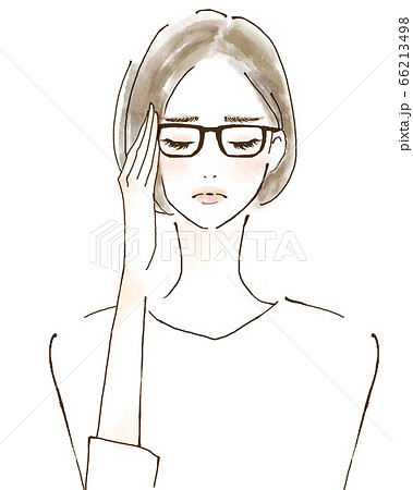 疲れ　ストレス　頭痛　疲労を感じる女性　人物イラスト 66213498