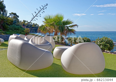 White chairs by the Mediterranean sea - Italy 66213844