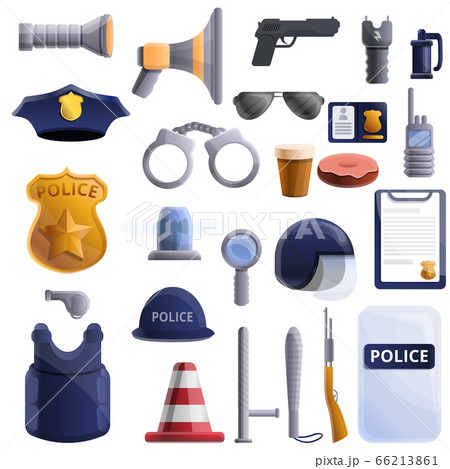Icon Set Of Police Regimentals, Uniform, Weapons, Accessories. Flat Style  Royalty Free SVG, Cliparts, Vectors, and Stock Illustration. Image 40527867.