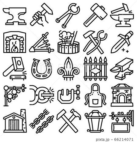 Anvil icons set, outline style Anvil icons set, outline style 66214071