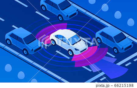 Driverless car on road banner, isometric style Driverless car on road banner, isometric style 66215198