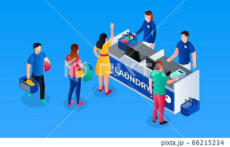 Laundry cashier desk banner, isometric style Laundry cashier desk banner, isometric style 66215234