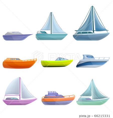 Yacht icons set, cartoon style Yacht icons set, cartoon style 66215331
