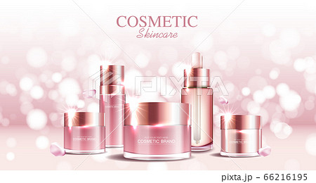 Hydrating facial rose skincare for annual sale or festival sale. silver cream mask bottle isolated on glitter particles background for product presentation. Graceful cosmetic ads, Vector illustration. 66216195