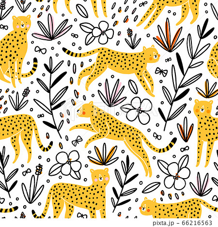 Cheetahs hunting butterflies, vector seamless 66216563