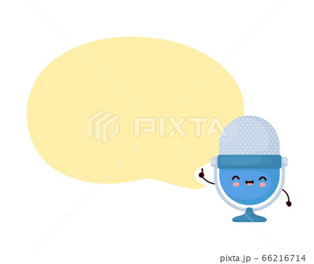 Cute happy studio microphone with speech bubble Cute happy studio microphone with speech bubble 66216714