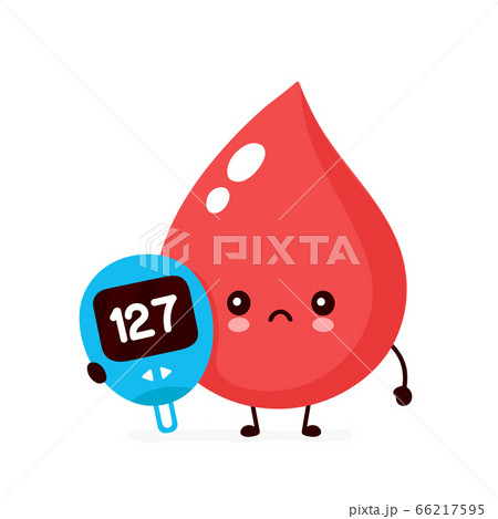 Cute sad blood drop with glucose measuring Cute sad blood drop with glucose measuring 66217595
