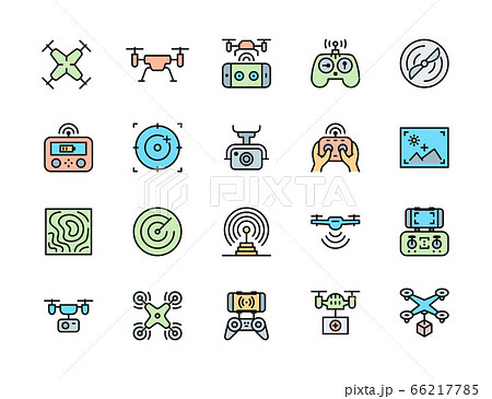 Set of Drone Color Line Icons. Remote Controller, Propeller, Camera and more. Set of Drone Color Line Icons. Remote Controller, Propeller, Camera and more. 66217785