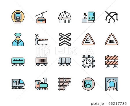 Set of Railways Flat Color Line Icons. Funicular, Subway, Locomotive and more 66217786
