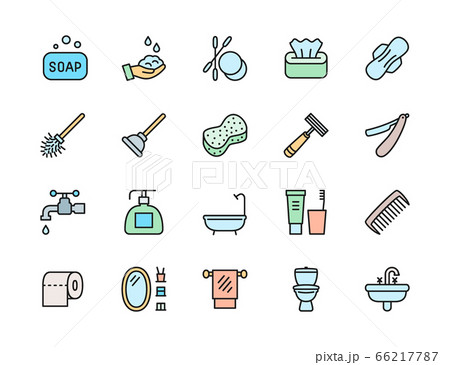 Set of Hygiene Flat Color Line Icons. Bathtub, Tampon, Toilet Plunger and more 66217787