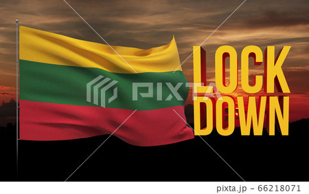 Coronavirus COVID-19 lockdown concept with waving national flag of Lithuania. Pandemic 3D illustration. 66218071