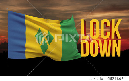 Coronavirus COVID-19 lockdown concept with waving national flag of Saint Vincent and the Grenadines. Pandemic 3D illustration. Coronavirus COVID-19 lockdown concept with waving national flag of Saint Vincent and the Grenadines. Pandemic 3D illustration. 66218074