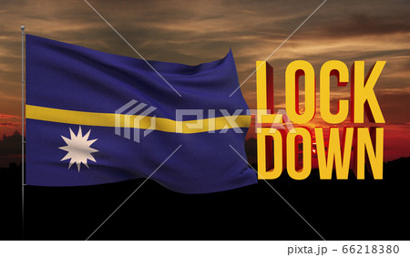 Coronavirus COVID-19 lockdown concept with waving national flag of Nauru. Pandemic 3D illustration. Coronavirus COVID-19 lockdown concept with waving national flag of Nauru. Pandemic 3D illustration. 66218380