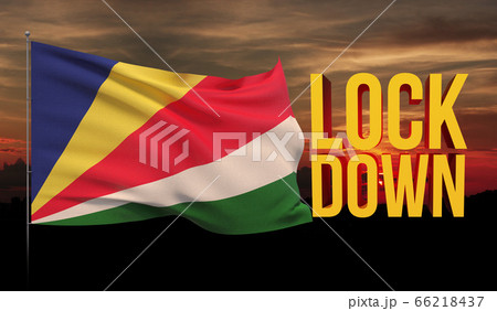 Coronavirus COVID-19 lockdown concept with waving national flag of Seychelles. Pandemic 3D illustration. Coronavirus COVID-19 lockdown concept with waving national flag of Seychelles. Pandemic 3D illustration. 66218437